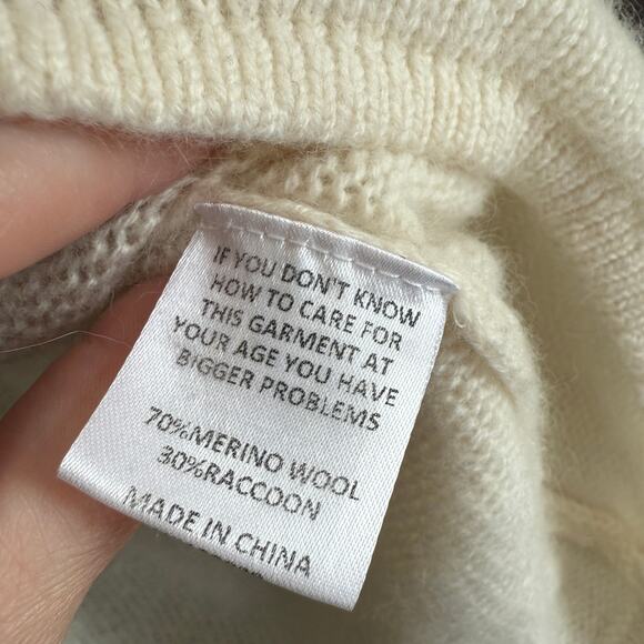 LPA | Cream Merino Wool and Raccoon Mock neck Slim fit Sweater | Large - Picture 5 of 5